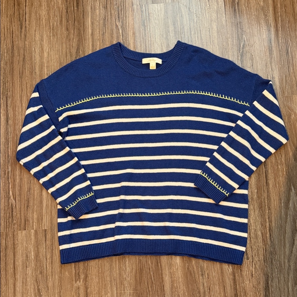 Lilly Pulitzer Navy and Cream Striped Crewneck Sweater